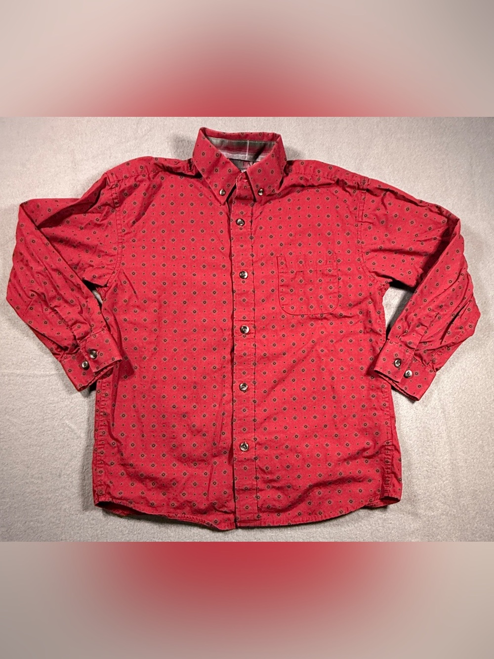 Boys' Red Patterned Button-Down Shirt